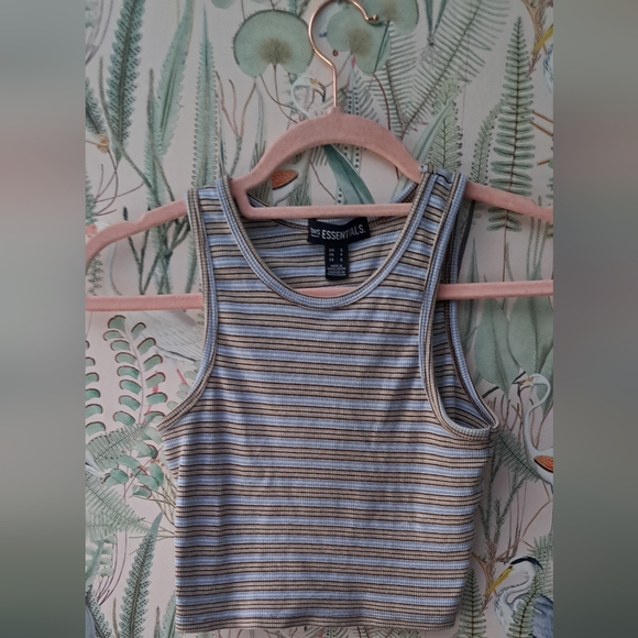 Essentials Tops - Essentials Striped Crop Top - Gray and White